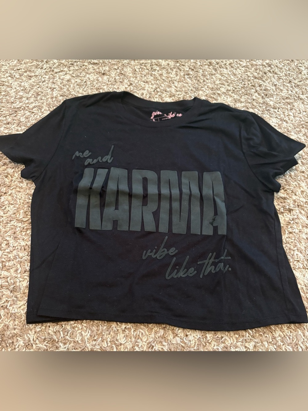 Black 'KARMA' Graphic Crop Tee - Women's Casual Top